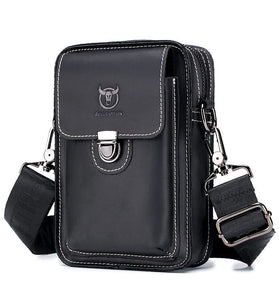 BULLCAPTAIN Men Casual Waist Bag Belt Purse Genuine Leather Multifunctional Shoulder Messbage Bag Mobile Phone Crossbody Bags Waist Pack
