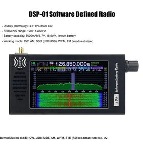 SDR-101 SDR Radio DSP Digital Demodulation Aluminium Alloy Digital Radio CW/AM/SSB/FM/WFM Radio Receiver 4.3inch IPS 800x480 LCD Display