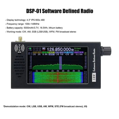 SDR-101 SDR Radio DSP Digital Demodulation Aluminium Alloy Digital Radio CW/AM/SSB/FM/WFM Radio Receiver 4.3inch IPS 800x480 LCD Display