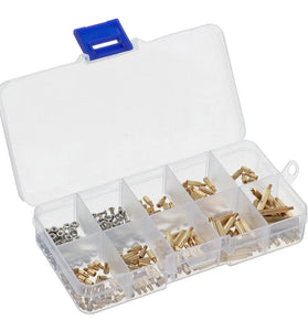 AOQDQDQD 260Pcs M2 PCB Threaded Brass Male Female Standoff Spacer Board Hex Screws Nut Assortment Box Kit Set with Plastic Box Hollow