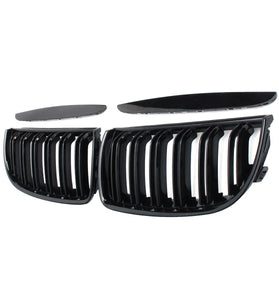 Pair Gloss Black Double Slat Sport Kidney Grille Grill Set For BMW E90 E91 2005-2008