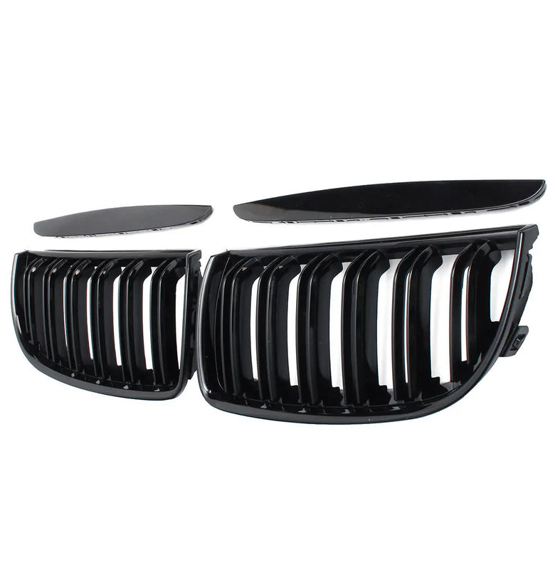 Pair Gloss Black Double Slat Sport Kidney Grille Grill Set For BMW E90 E91 2005-2008