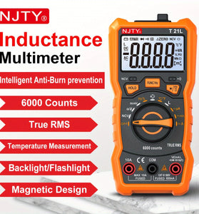 NJTY T21D T21L Multimeter 6000 Counts Auto Range AC DC Voltage Current Resistance Capacitance Temperature Inductance Measurement True RMS Test Tool
