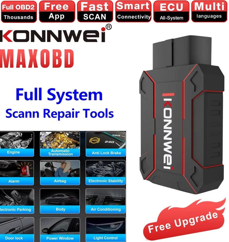 KONNWEI MAXOBD Full Car System OBD2 Scanner Diagnostic Tool for iOS Android Code Read Engineirbag Automatic Transmission ABS Alarm Fault Code Reader