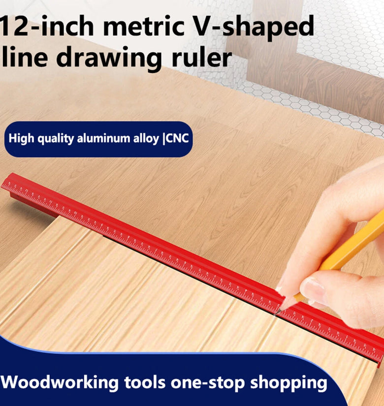 V Shape Marking Ruler Double-Sided Aluminum Alloy CNC Precision Measurement Tool Ideal for Square and Right Angle Checks