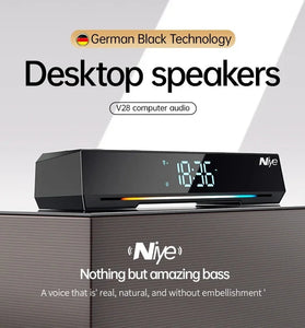 Niye V28 20W Computer Speaker Wireless bluetooth Soundbar 2 Bass Diaphragm 4 HiFi Speakers 360 Surround Deep Bass RGB Light Support AUX TF Card USB Playback Desktop Speaker Type-C Power Supply
