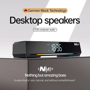 Niye V28 20W Computer Speaker Wireless bluetooth Soundbar 2 Bass Diaphragm 4 HiFi Speakers 360 Surround Deep Bass RGB Light Support AUX TF Card USB Playback Desktop Speaker Type-C Power Supply