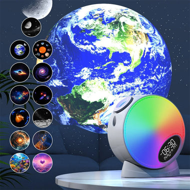 Multifunctional Starry Sky Projector Lamp with 13 Star Films Bluetooth Speaker Night Light White Noise Sleep Aid Sounds Time Display Alarm Remote Control
