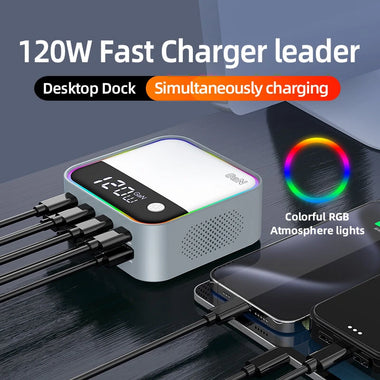 [GaN Tech]Bakeey WLX-M8 120W 8-Port USB PD Charger 4USB-A+4USB-C PD3.0/2.0 PPS QC3.0/2.0 SCP FCP AFC Apple2.4 BC1.2 Fast Charging RGB Desktop Charging Station EU Plug US Plug for iPhone 16 16 Pro 15 14 13 Pro Max for Huawei Mate XT for Xiaomi 15pro
