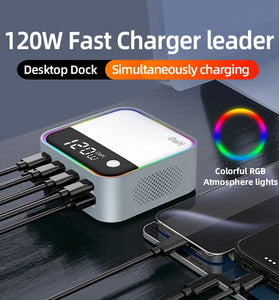 [GaN Tech]Bakeey WLX-M8 120W 8-Port USB PD Charger 4USB-A+4USB-C PD3.0/2.0 PPS QC3.0/2.0 SCP FCP AFC Apple2.4 BC1.2 Fast Charging RGB Desktop Charging Station EU Plug US Plug for iPhone 16 16 Pro 15 14 13 Pro Max for Huawei Mate XT for Xiaomi 15pro