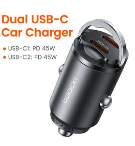 Toocki TQ-CC34B 45W 2-Port USB PD Car Charger Adapter with Pulling Ring Dual Type-C Fast Charging for iPhone 15 14 13 for Huawei Pura 70 Ultra for Xiaomi Civi 4Pro for Samsung Galaxy S24