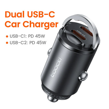 Toocki TQ-CC34B 45W 2-Port USB PD Car Charger Adapter with Pulling Ring Dual Type-C Fast Charging for iPhone 15 14 13 for Huawei Pura 70 Ultra for Xiaomi Civi 4Pro for Samsung Galaxy S24