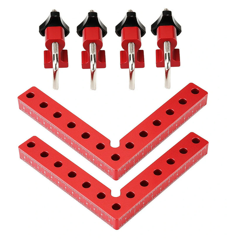 4PCS VEIKO 140mm x 140mm 90 Degree Right Angle Clamps Positioning Squares MM/Inch Scale Aluminum Alloy Woodworking Carpenter Corner Clamping for Picture Frame Cabinet Drawer