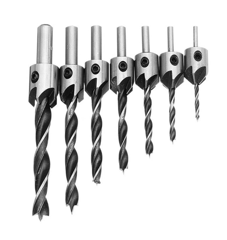 Drillpro 7pcs HSS 5 Flute Countersink Drill Bit Set Reamer Woodworking 3-10mm Chamfer Drill Bits