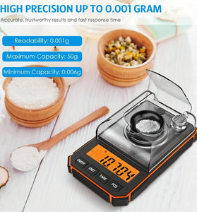 Professional 0.001g Portable Mini Digital Scale High Precision 50g Range LCD Display For Jewelry Kitchen Lab Weighing