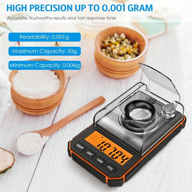 Professional 0.001g Portable Mini Digital Scale High Precision 50g Range LCD Display For Jewelry Kitchen Lab Weighing