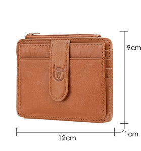 BULLCAPTAIN Men's Genuine Leather RFID Blocking Wallets, Thin Zipper Short Wallet Multiple Card Slots Coin Purse Holder Mini Business Wallet, Gifts To Mens Birthday