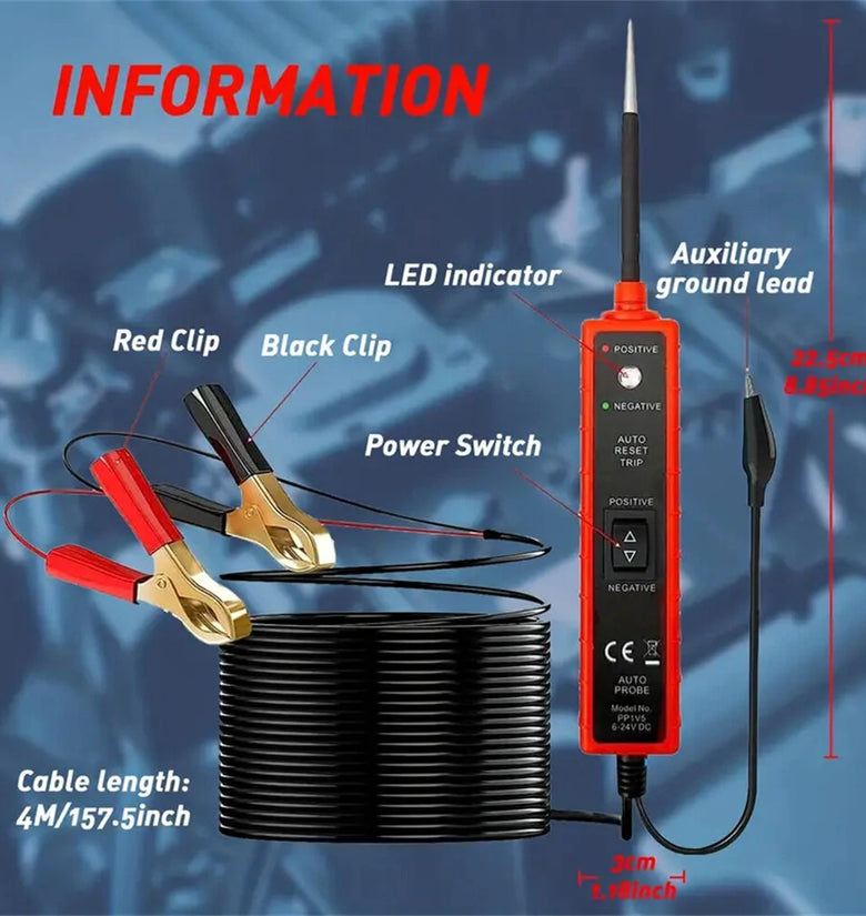 Power Probe Tester Circuit 6-24V DC Test Light Short Circuit Automotive Component Electrical Polarity Identify Continuity Tester , Overload Protection