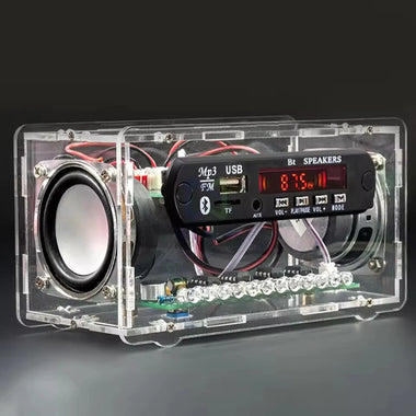 FM Radio DIY Electronics Kit Bluetooth 5.0 Speaker with Voice-activated Level Indicator DIY Electronic Kit DC5V Bluetooth Speak
