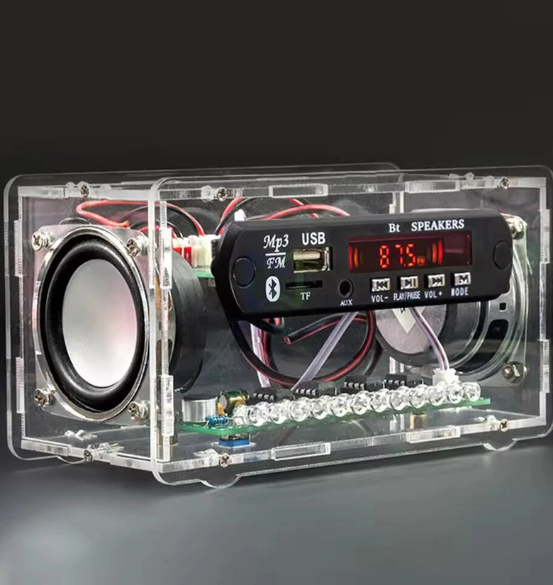 FM Radio DIY Electronics Kit Bluetooth 5.0 Speaker with Voice-activated Level Indicator DIY Electronic Kit DC5V Bluetooth Speak