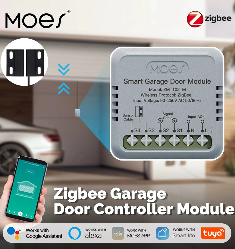 MOES Tuya Zigbe Garage Door Controller Module Smart Life App Remote Garage Door Opener Works with Alexa & Google Home