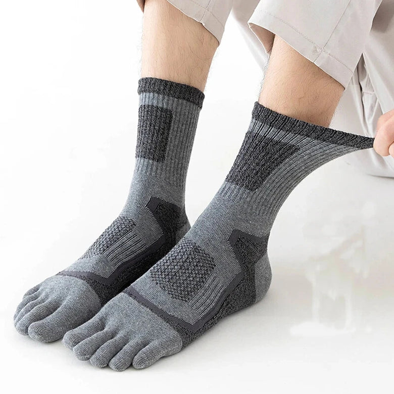 5 Pairs Men's Split Toe Long Socks Thick Compression Mesh Outdoor Fitness Running Cycling Basketball Travel 5 Finger Sports Socks Comfortable