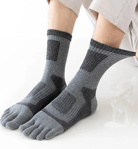5 Pairs Men's Split Toe Long Socks Thick Compression Mesh Outdoor Fitness Running Cycling Basketball Travel 5 Finger Sports Socks Comfortable