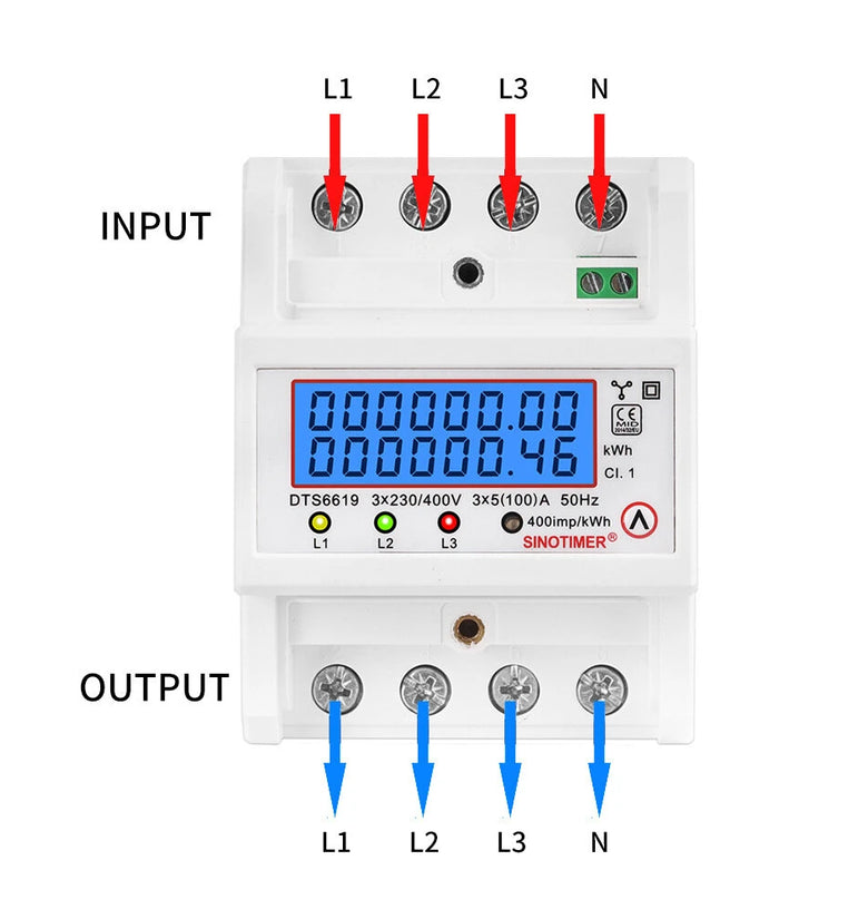 Dgital Wattmeter 100A 380V AC Three Phase Energy Meter Temporary kWh Can Be Reset Power Voltage Current