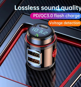 T23 bluetooth V5.4 FM Transmitter 30W PD+QC3.0 USB Car Charger Blue LED Digital Display Wireless Radio Adapter HiFi Music Play Car Kit with Mic Hands Free Calls