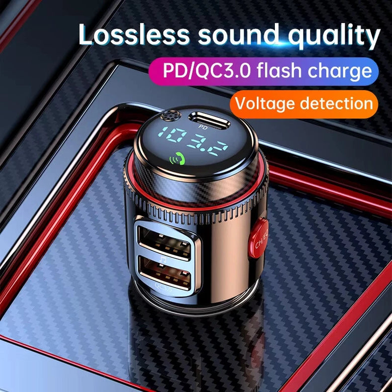 T23 bluetooth V5.4 FM Transmitter 30W PD+QC3.0 USB Car Charger Blue LED Digital Display Wireless Radio Adapter HiFi Music Play Car Kit with Mic Hands Free Calls