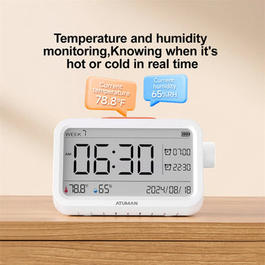 Atuman MT2 3in1 Multifunctional Hygrometer Alarm Clock Timer -9.9C~60C LCD Display Temperature Humidity Monitor Accurate Environmental Monitoring