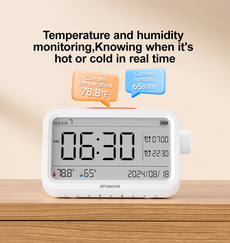 Atuman MT2 3in1 Multifunctional Hygrometer Alarm Clock Timer -9.9C~60C LCD Display Temperature Humidity Monitor Accurate Environmental Monitoring
