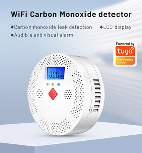 Tuya WiFi Smart Carbon Monoxide Detector Alarm 85dB Sound Warning LCD Digital Display Home Indoor CO Poisoning Siren