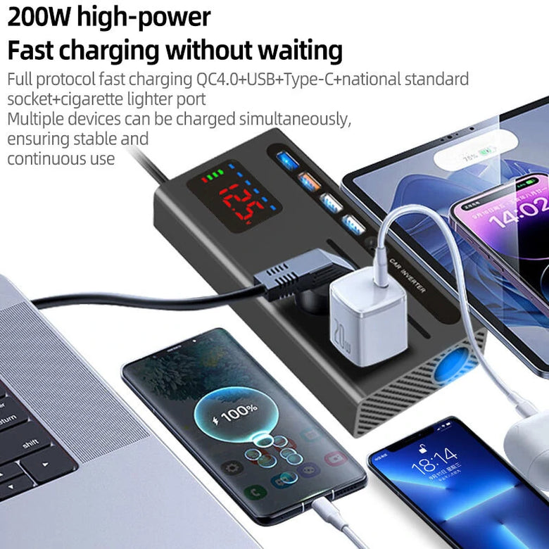 Car Power Inverter with Type-C Charger Car Inverter Charger Type-C Mobile Phone Fast Charging 12V 24V To 110V 220V Power Converter