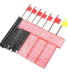 Drillpro CT-12 50pcs Carbide Inserts with 7pcs 12mm Shank Lathe Turning Tool Holder DCMT070204 CCMT060204 MGMN200