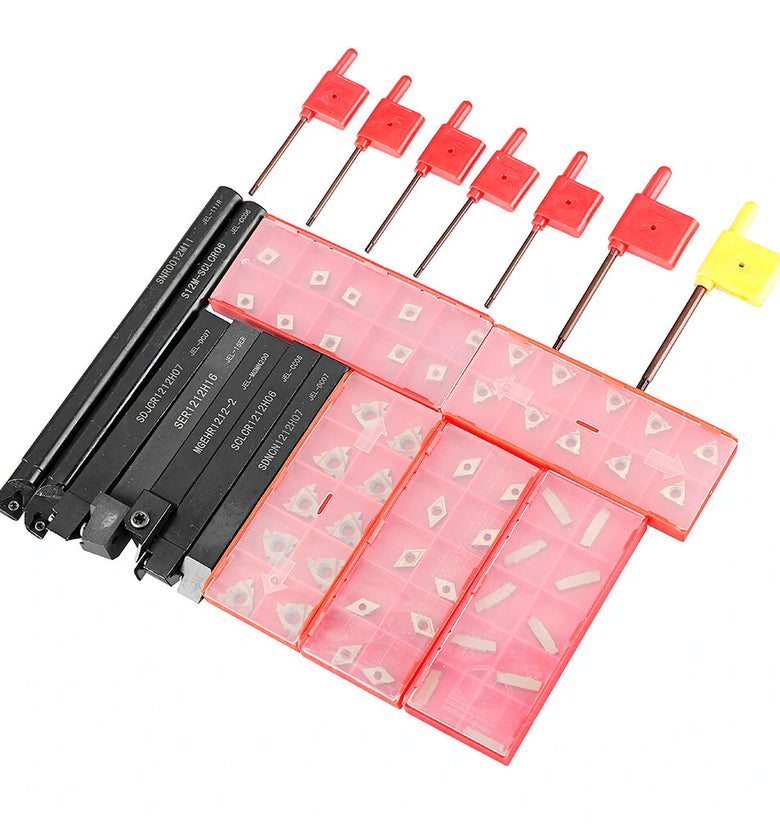 Drillpro CT-12 50pcs Carbide Inserts with 7pcs 12mm Shank Lathe Turning Tool Holder DCMT070204 CCMT060204 MGMN200