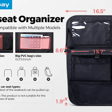 Tsumbay 2pcs Foldable Car Seat Back Storage Bag with Pockets and Tray Oxford Cloth Set