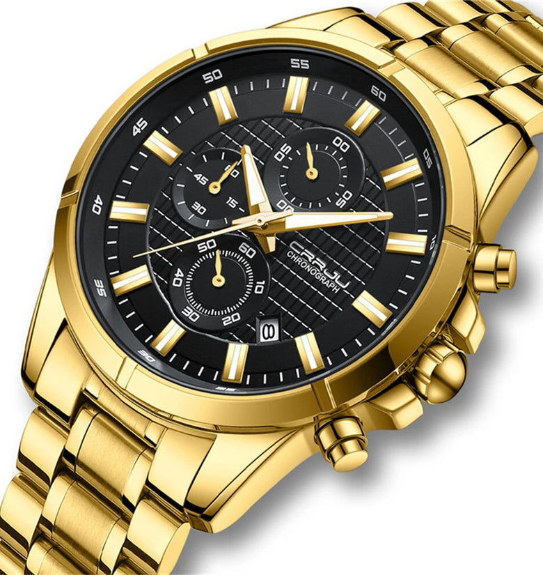 CRRJU Fashion Waterproof Luminous Men Watch Business Casual Multifunctional Chronograph Date Quartz Wristwatch