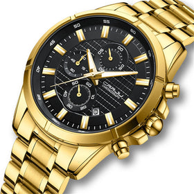 CRRJU Fashion Waterproof Luminous Men Watch Business Casual Multifunctional Chronograph Date Quartz Wristwatch