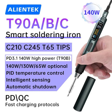 ALIENTEK T90 140W Adjustable Temperature Soldering Iron Type-C Fast Charging 80-450C High Precision Portable Soldering Tool IPS LCD Display 9-28V PD QC Protocol
