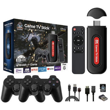 [64G] GAMESTREAM Q9Pro Android TV Game Stick with Dual Wireless Gamepads Amlogic S905Y2 36000+ Games Built-in Chromecasts Support WiFi-6 2-in-1 TV Game Player Console Set