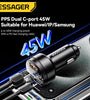 ESSAGER FSJ-008 105W 3-Port USB PD Car Charger Adapter USB-A+2USB-C PD PPS Fast Charging with Blue LED for iPhone 16 16Pro 15 14 13 for Xiaomi 15pro for Samsung Galaxy S25 Ultra for Huawei Mate 70