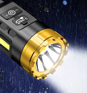 BIKIGHT 885 LED+COB 500m Long Range Strong ABS Housing Flashlight With COB Side Light Type-C USB Rechargeable Portable LED Torch Lamp Powerful Spotlight