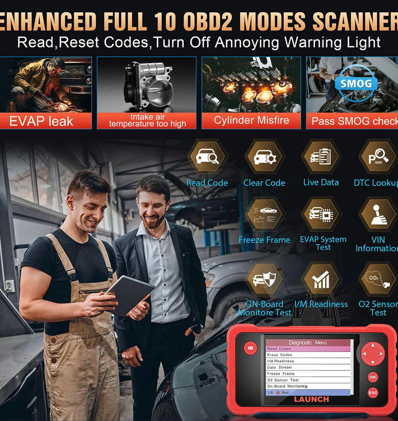 LAUNCH OBD2 Scanner CRP123 V2.0 Elite  Model Engine/ABS/SRS/Transmission Diagnostic Scan Tool SRS Airbag Code Reader Lifetime Free Update