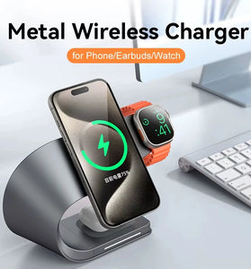 4 in 1 Wireless Magnetic Charger Metal Shell Fast Wireless Charging Station Stand Dock for Smart Phone for iPhone 17 17Pro 16 15 Pro Max for SAMSUNG for XIAOMI for Apple Watch for Airpods