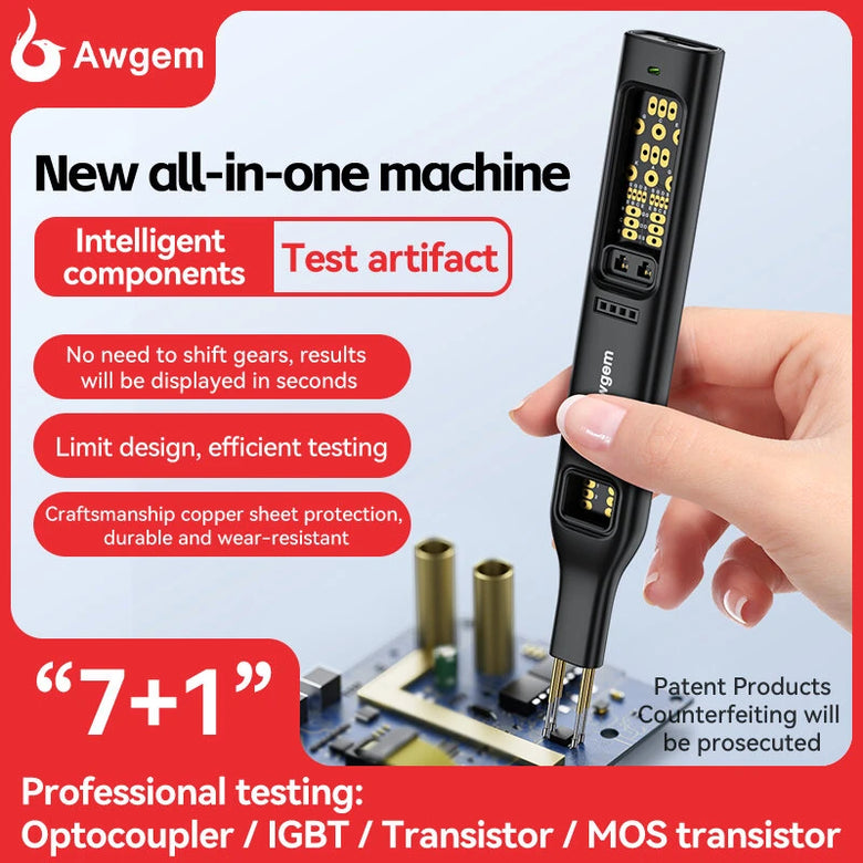 Awgem TO2P Multifunctional Optocoupler Tester Rechargeable Type-C 180mAh 48H Supports Optocoupler IGBT Thyristor NPN PNP NMOS PMOS 431