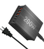 [GaN Tech] Bakeey 200W 6-Port USB PD Charger 3USB-A+3USB-C PD QC Fast Charging Desktop Charging Station EU Plug US Plug for iPhone 15 14 13 for Huawei Pura 70 Ultra for Xiaomi Civi 4 Pro