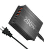 [GaN Tech] Bakeey 200W 6-Port USB PD Charger 3USB-A+3USB-C PD QC Fast Charging Desktop Charging Station EU Plug US Plug for iPhone 15 14 13 for Huawei Pura 70 Ultra for Xiaomi Civi 4 Pro