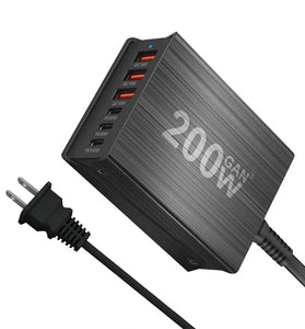 [GaN Tech] Bakeey 200W 6-Port USB PD Charger 3USB-A+3USB-C PD QC Fast Charging Desktop Charging Station EU Plug US Plug for iPhone 15 14 13 for Huawei Pura 70 Ultra for Xiaomi Civi 4 Pro