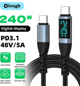 YC092 5A 240W Type-C to Type-C Digital Display Cable PD3.1 Fast Charging Data Transmission Tinned Copper Core Line 0.5M/1.2M/2M Long for iPhone 17 17Pro 16 15 Pro Max for Huawei Mate XTs for SAMSUNG for OPPO